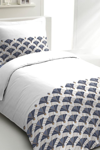 Parure de couette en percale de coton 80 fils/cm² L'élégante - Blanc et bleu nuit