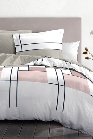 Parure de couette en percale de coton 80 fils/cm² L'intrigante - Blanc et rose