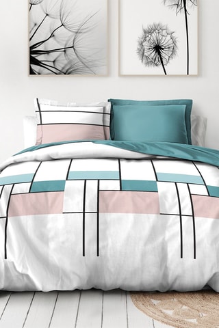 Parure de couette en percale de coton 80 fils/cm² L'intrigante - Blanc et bleu