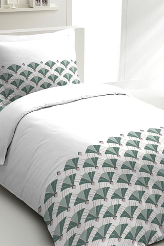 Parure de couette en percale de coton 80 fils/cm² L'élégante - Vert sapin et blanc