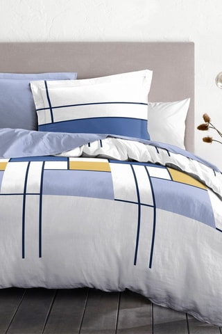 Parure de couette en percale de coton 80 fils/cm² L'intrigante - Blanc et indigo