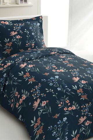 Parure de couette en percale de coton 80 fils/cm² La Flamboyante - Bleu nuit et rose