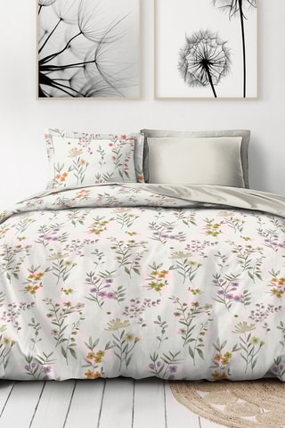 Parure de couette en percale de coton 80 fils/cm² La Flamboyante - Ecru et vert