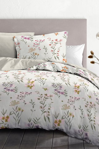 Parure de couette en percale de coton 80 fils/cm² La Flamboyante - Ecru et vert