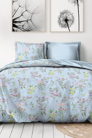Parure de couette en percale de coton 80 fils/cm² La Flamboyante - Ciel et vert