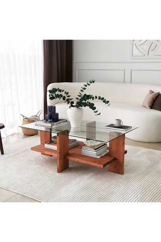 Table basse - En verre et bois - 105 x 60 x 40 cm