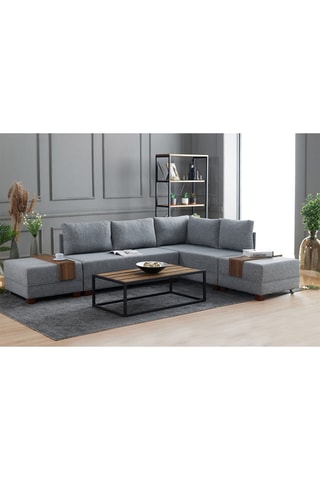 Canapé d'angle droit convertible Fly - Gris et imitation noyer - 4 places