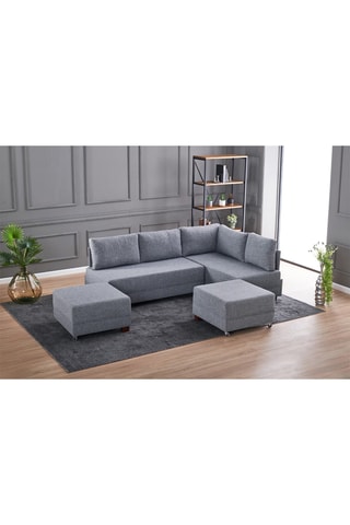 Canapé d'angle droit convertible Fly - Gris et imitation noyer - 4 places