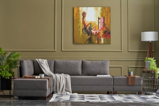 Canapé d'angle gauche convertible Fly Marron et imitation noyer - 4 places - Couchage 140 x 190 cm