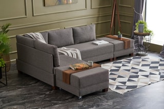 Canapé d'angle gauche convertible Fly Marron et imitation noyer - 4 places - Couchage 140 x 190 cm