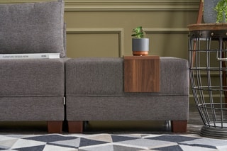 Canapé d'angle gauche convertible Fly Marron et imitation noyer - 4 places - Couchage 140 x 190 cm