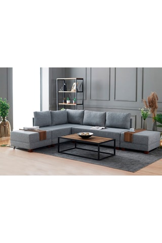 Canapé d'angle gauche convertible Fly - Gris et imitation noyer - 4 places