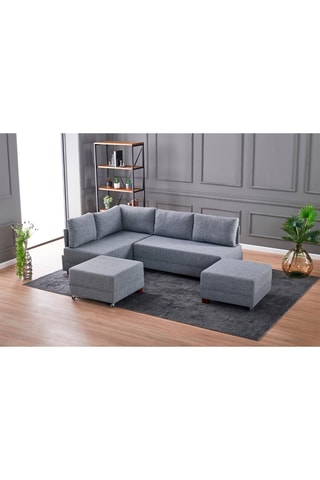 Canapé d'angle gauche convertible Fly - Gris et imitation noyer - 4 places