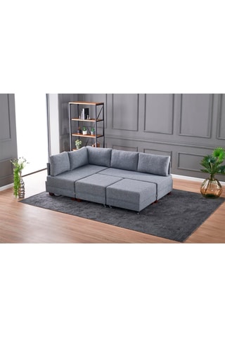 Canapé d'angle gauche convertible Fly - Gris et imitation noyer - 4 places