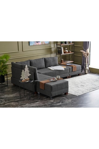 Canapé d'angle gauche convertible Fly - Anthracite - 3 places