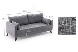 Canapé convertible Bella - Gris - 3 places - Couchage 150 x 190 cm