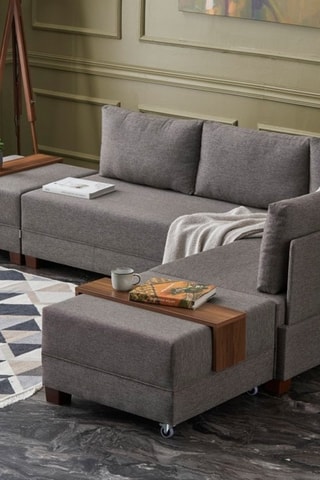 Canapé d'angle droit convertible Fly Marron et imitation noyer - 4 places - Couchage 140 x 190 cm