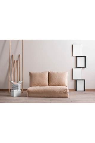 Canapé convertible en hêtre Taida - Crème - 3 places - Revêtement tissu chenille