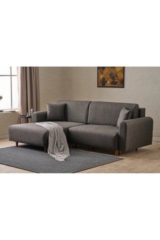  Canapé d'angle gauche convertible - Gris - En polyester
