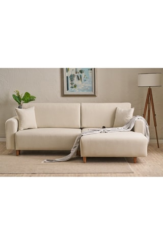 Canapé d'angle droit convertible - Crème - En polyester