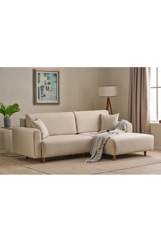 Canapé d'angle droit convertible - Crème - En polyester