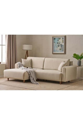 Canapé d'angle gauche convertible - Crème - En polyester