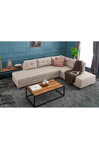 Canapé d'angle droit convertible Manama Crème