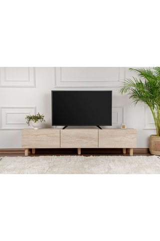 Meuble TV 3 portes Alvin - Pieds en bois - 180 x 42 x 31,4 cm