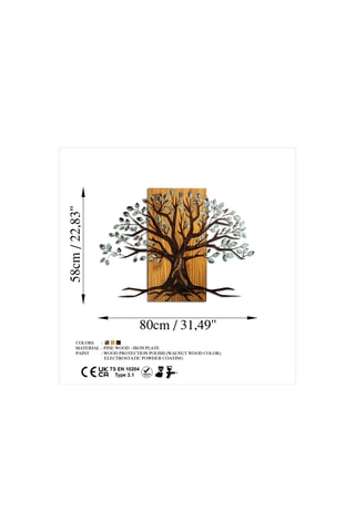 Adorno mural de madera Willow - 80 x 58 cm - Natural y negro