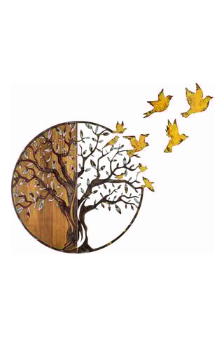 Adorno mural de madera - 92 x 71 x 3 cm - Natural y negro