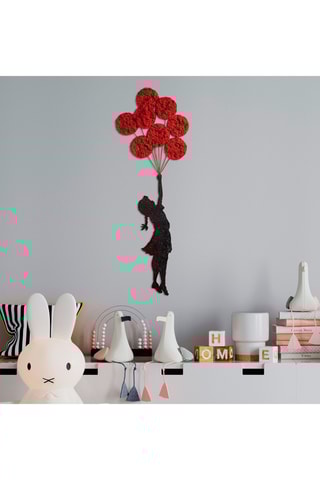 Adorno mural «Niña con globo» de Banksy - 100 x 34 cm - Negro y rojo