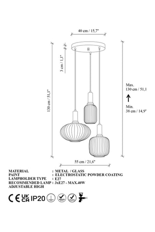 Hanglamp Asker - Goudkleurig - 3 x 40 W