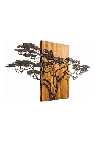 Adorno mural de madera Acacia Tree - 144 x 70 x 3 cm - Natural y negro