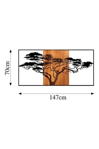 Adorno mural de madera Acacia Tree 328 - 147 x 70 cm - Natural y negro