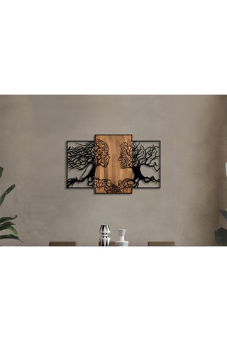 Adorno mural de madera - 125 x 3 x 79 cm - Natural y negro