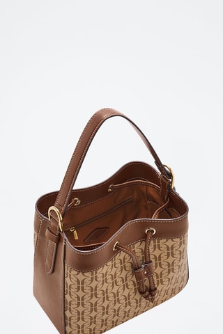 Sac seau en cuir Tessa Bucket Crossbody - Marron et beige