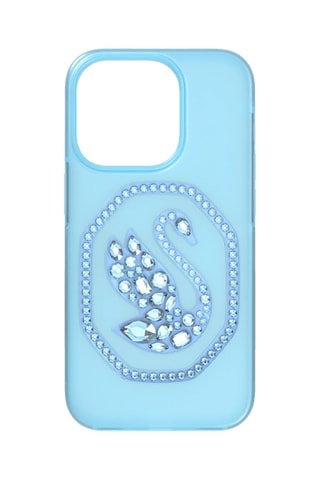 Coque iPhone 14 Pro ornée de cristaux Swarovski Cygne - Bleu