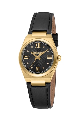 Montre à quartz en cuir - Noir et doré