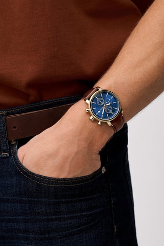 Montre à quartz en cuir Rhett - Marron et doré