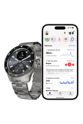 Montre connectée en acier - Argenté et noir