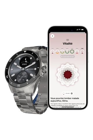 Montre connectée en acier - Argenté et noir