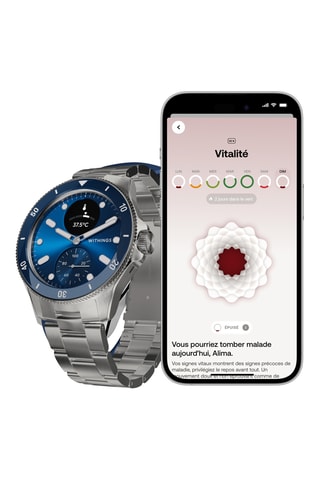 Montre connectée en acier - Argenté et bleu