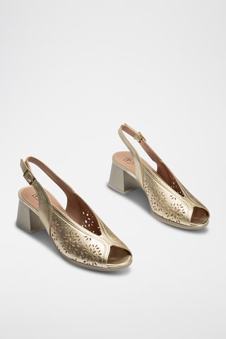 Sandales à talons en cuir - Doré