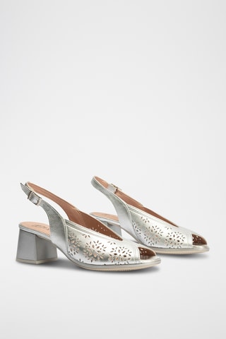 Sandales à talons en cuir - Argenté