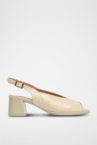 Sandales à talons en cuir verni - Beige