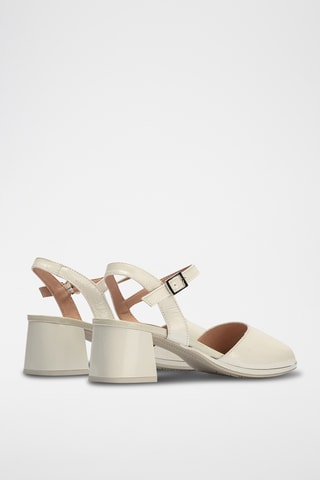 Sandali con tacco in pelle verniciata - Bianco