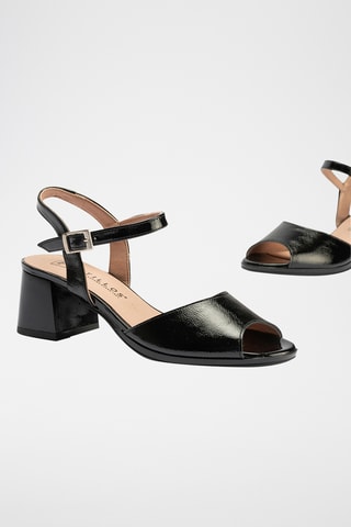 Sandales à talons en cuir verni - Noir