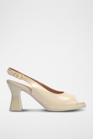 Sandali con tacco in pelle verniciata - Beige
