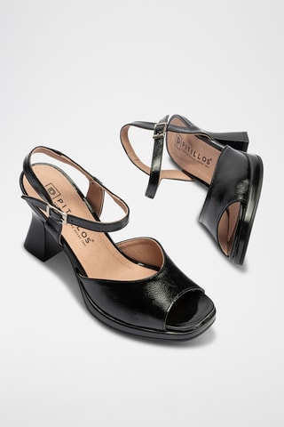 Sandales à talons en cuir verni - Noir