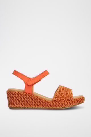Sandali con zeppa in pelle scamosciata - Arancione